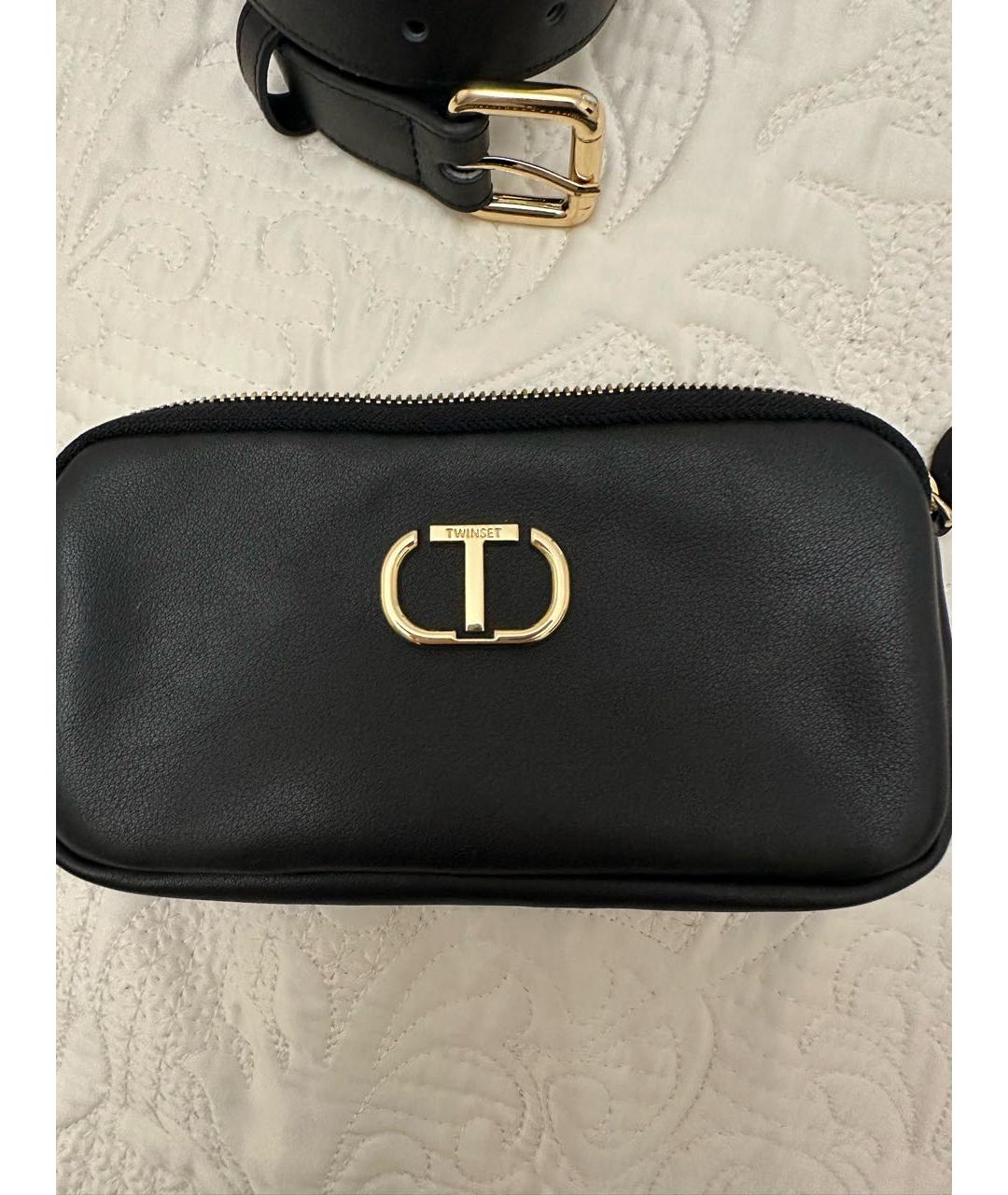 TWIN-SET Черная кожаная поясная сумка, фото 5
