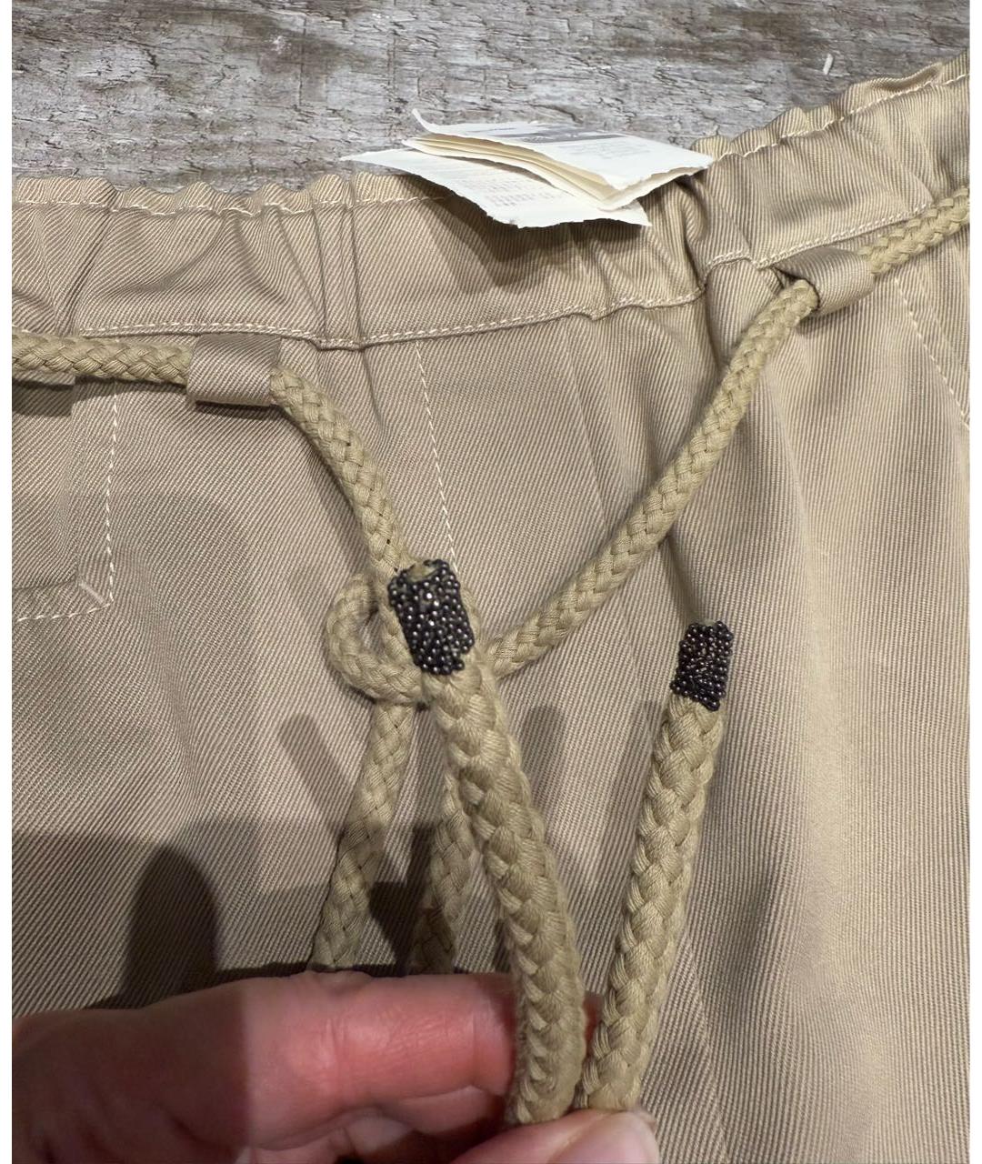 BRUNELLO CUCINELLI Бежевые хлопковые прямые брюки, фото 3