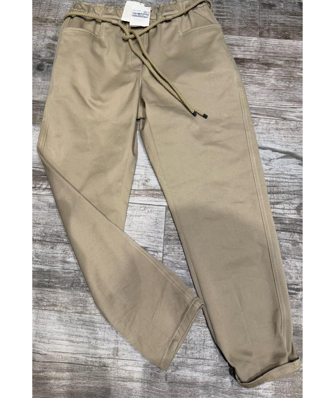 BRUNELLO CUCINELLI Бежевые хлопковые прямые брюки, фото 6