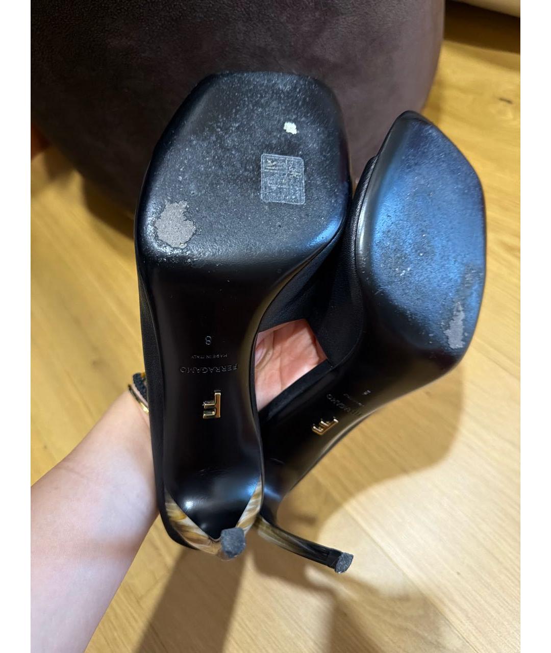 FERRAGAMO Черные кожаные мюли, фото 5