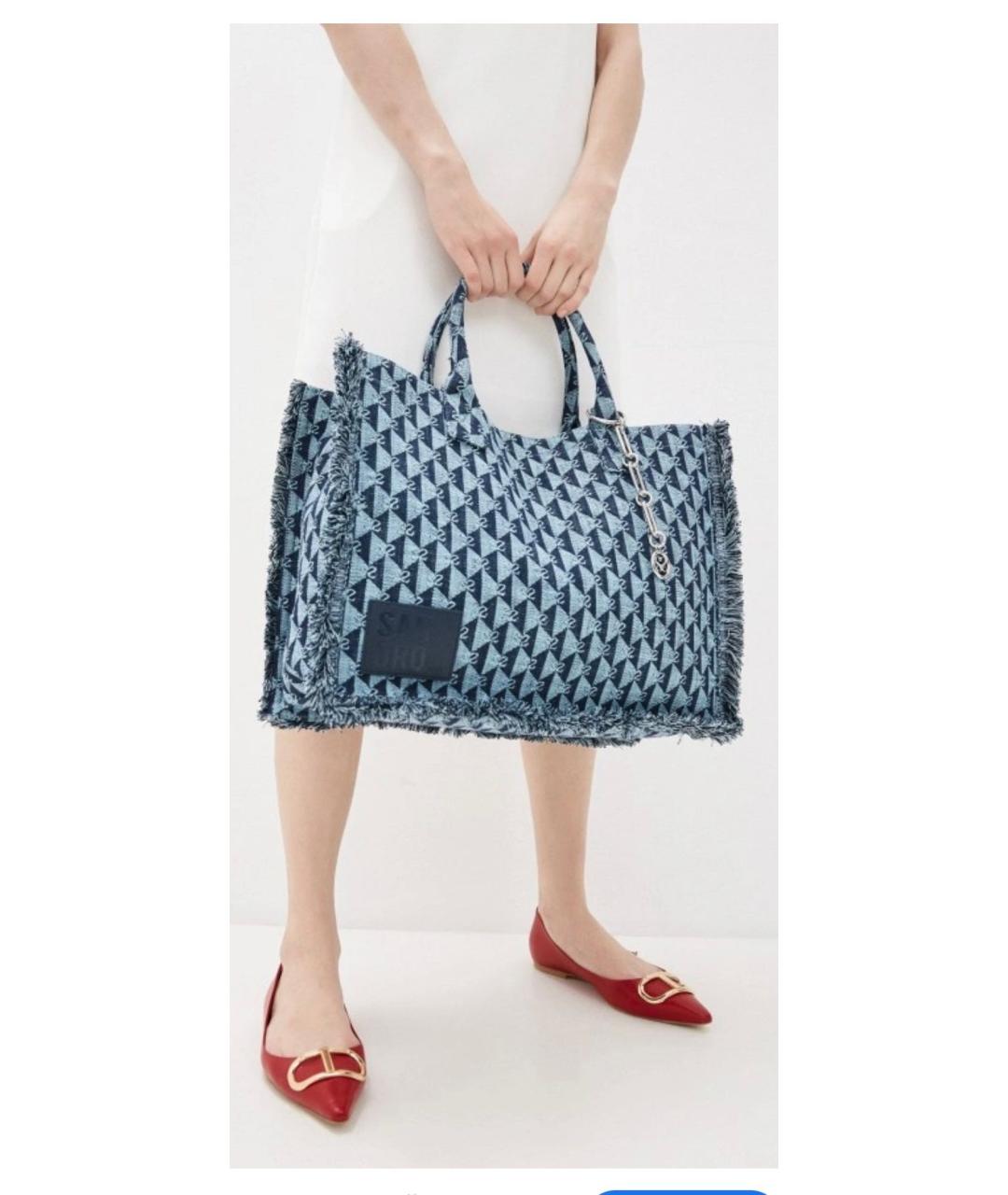 SANDRO Голубая жаккардовая сумка тоут, фото 6