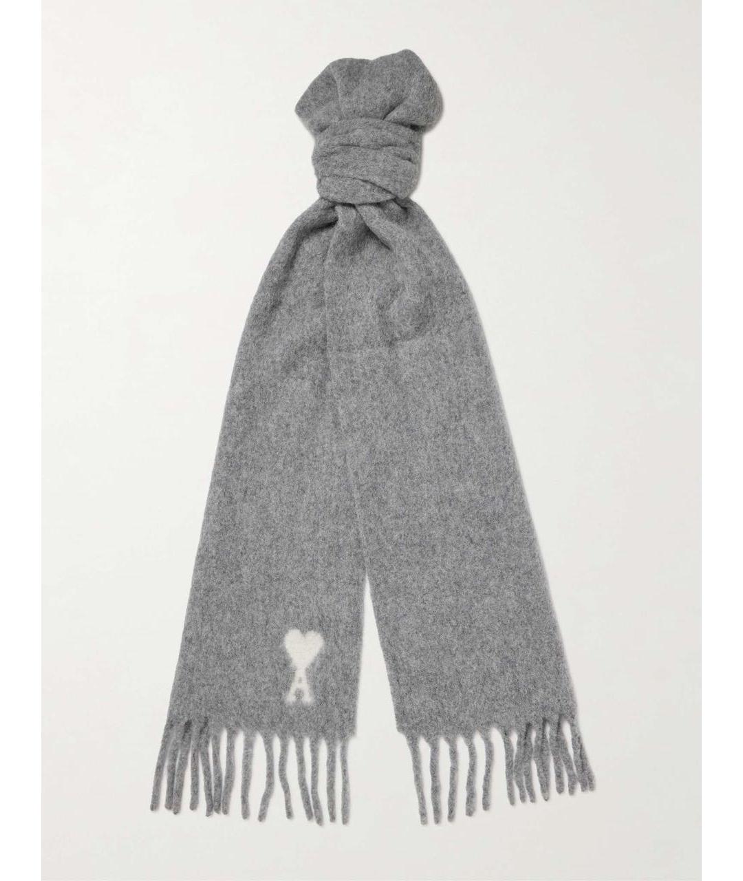 AMI ALEXANDRE MATTIUSSI Серый шерстяной шарф, фото 3