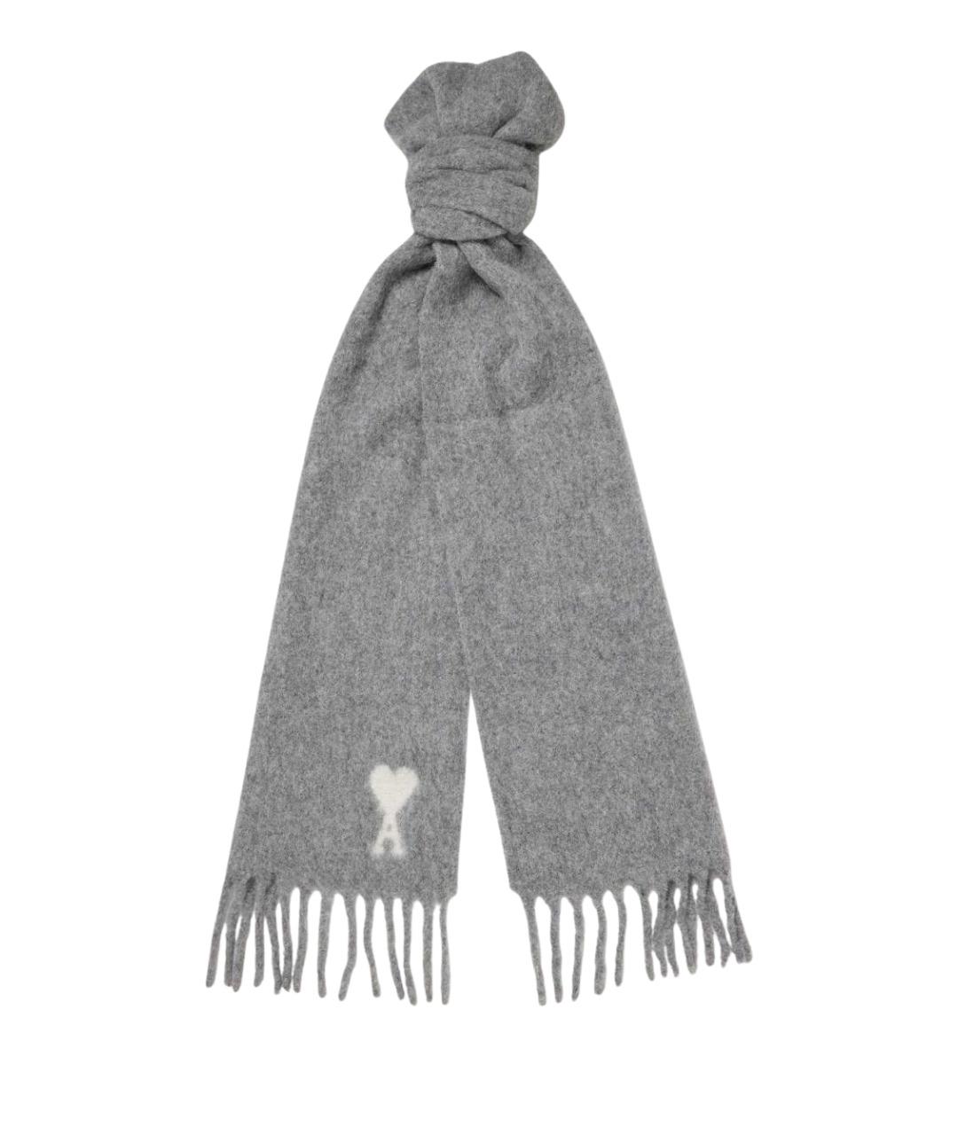 AMI ALEXANDRE MATTIUSSI Серый шерстяной шарф, фото 1