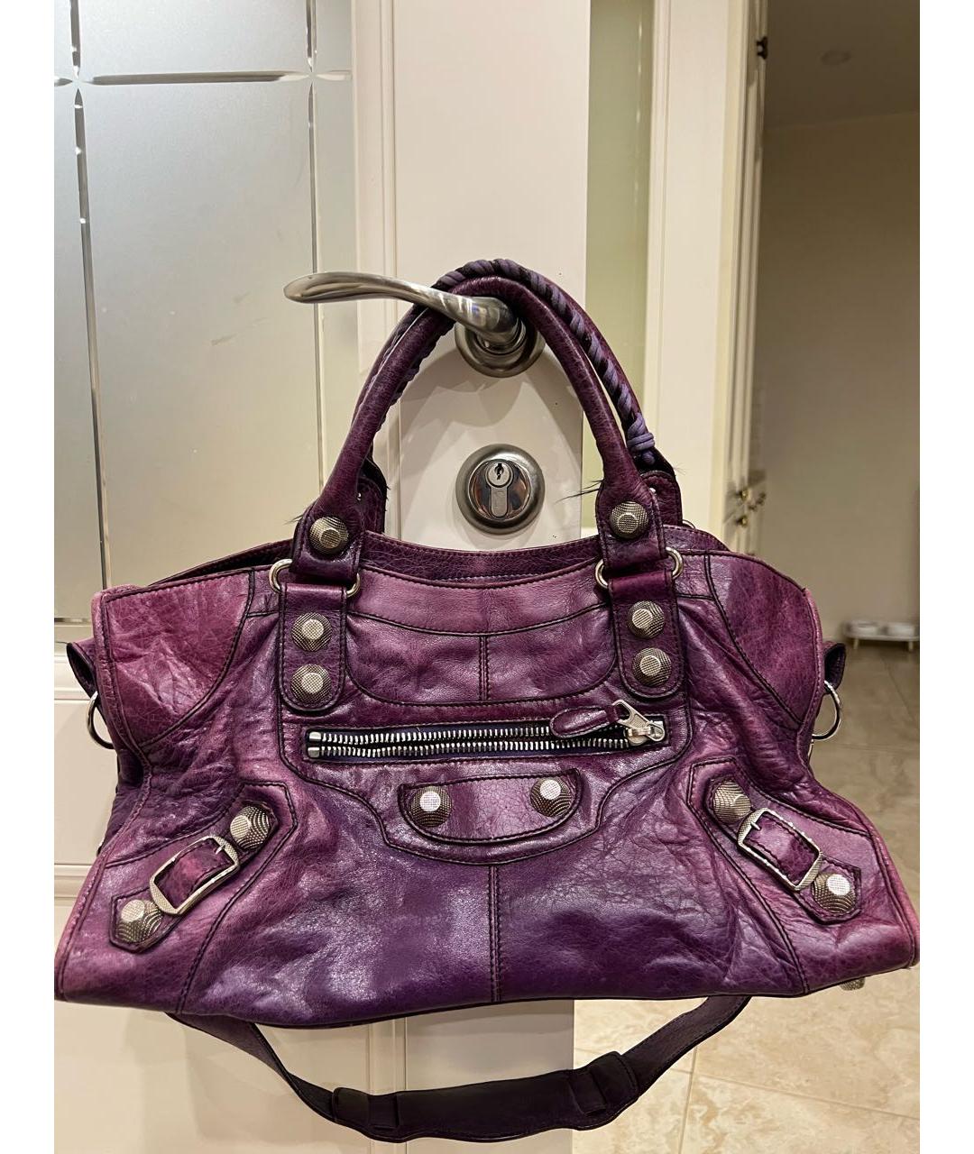 BALENCIAGA Фиолетовая кожаная сумка с короткими ручками, фото 5