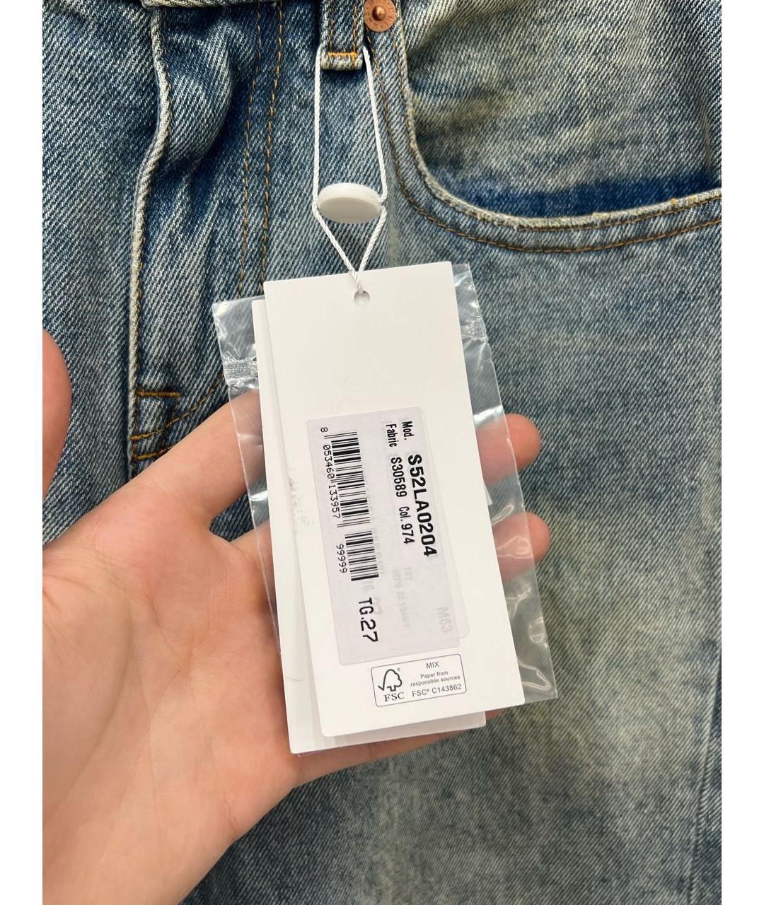 MAISON MARGIELA Голубые хлопковые прямые джинсы, фото 5