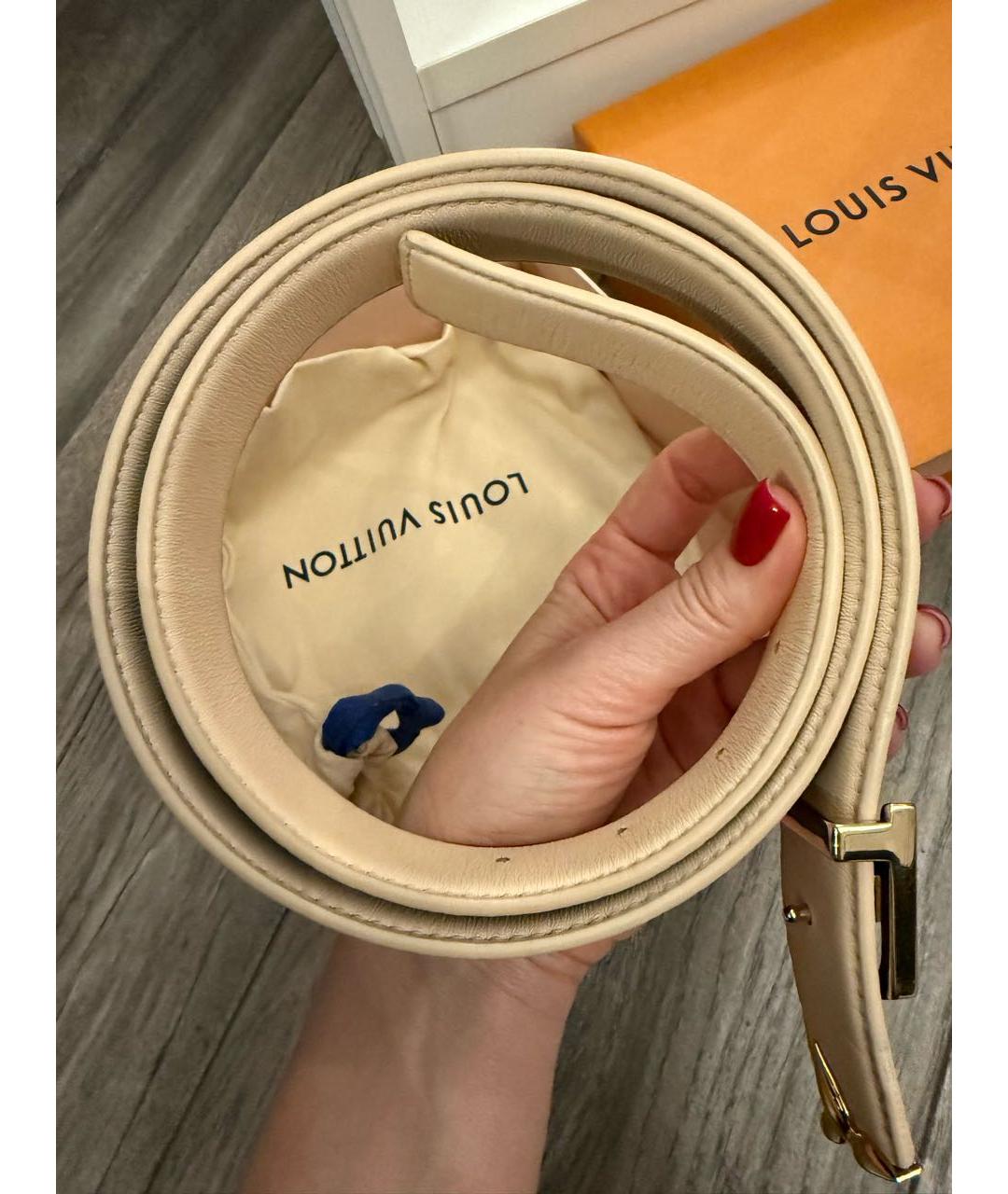 LOUIS VUITTON Бежевый кожаный ремень, фото 5