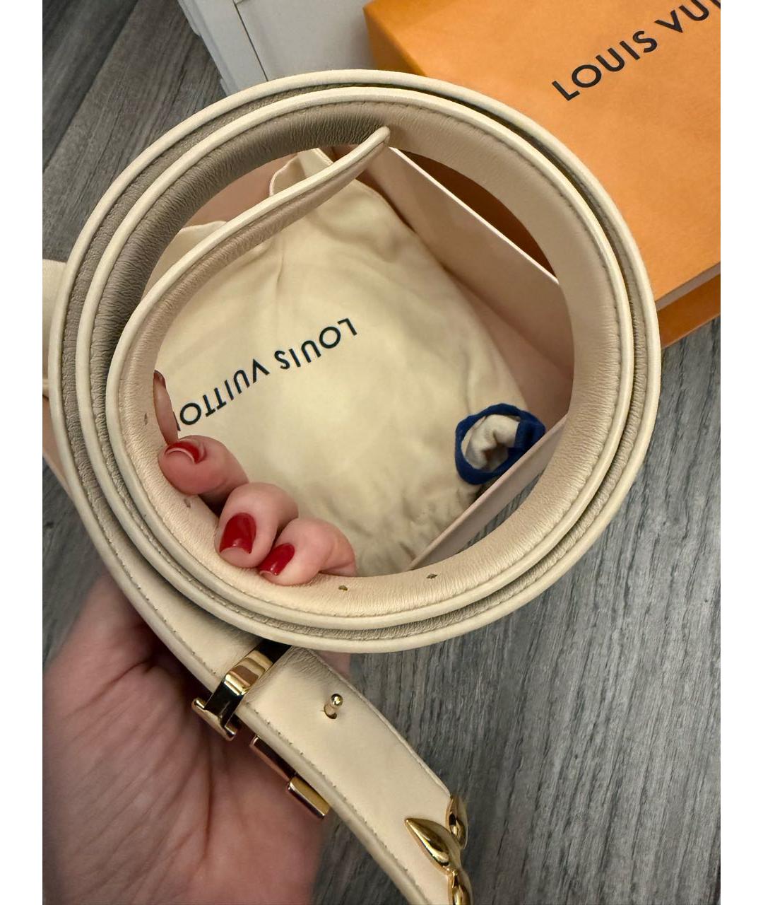 LOUIS VUITTON Бежевый кожаный ремень, фото 7