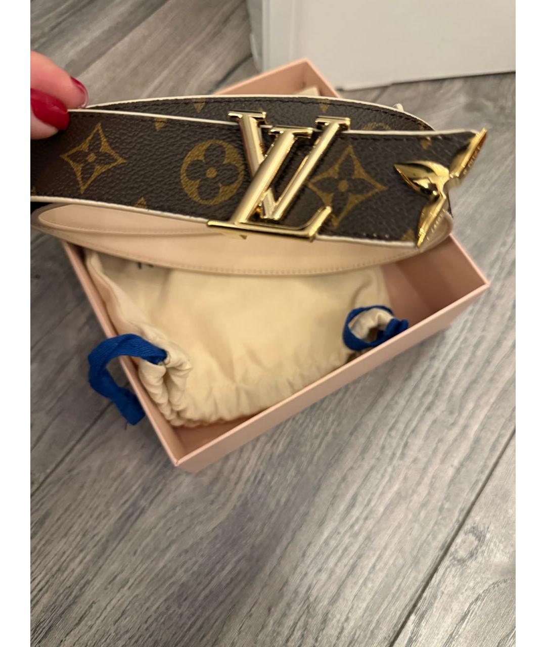 LOUIS VUITTON Бежевый кожаный ремень, фото 3