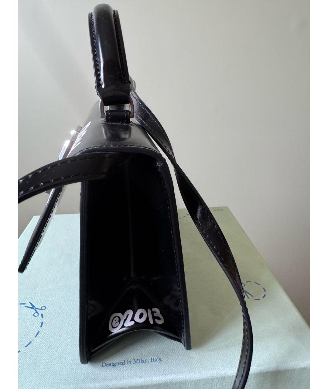 OFF-WHITE Черная кожаная сумка с короткими ручками, фото 4