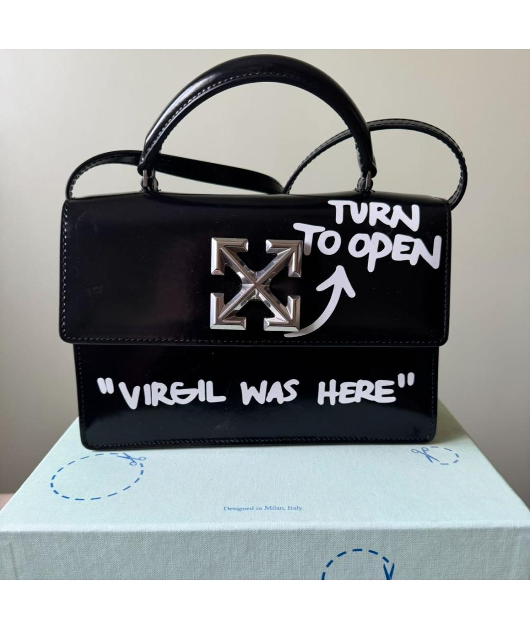 OFF-WHITE Черная кожаная сумка с короткими ручками, фото 5