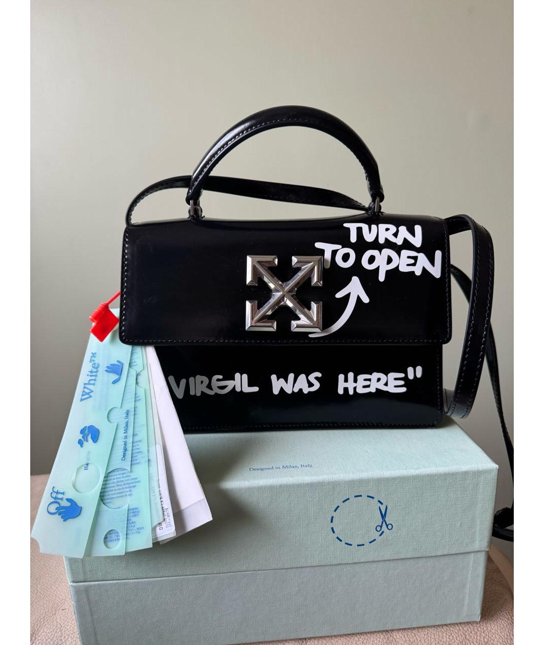 OFF-WHITE Черная кожаная сумка с короткими ручками, фото 2