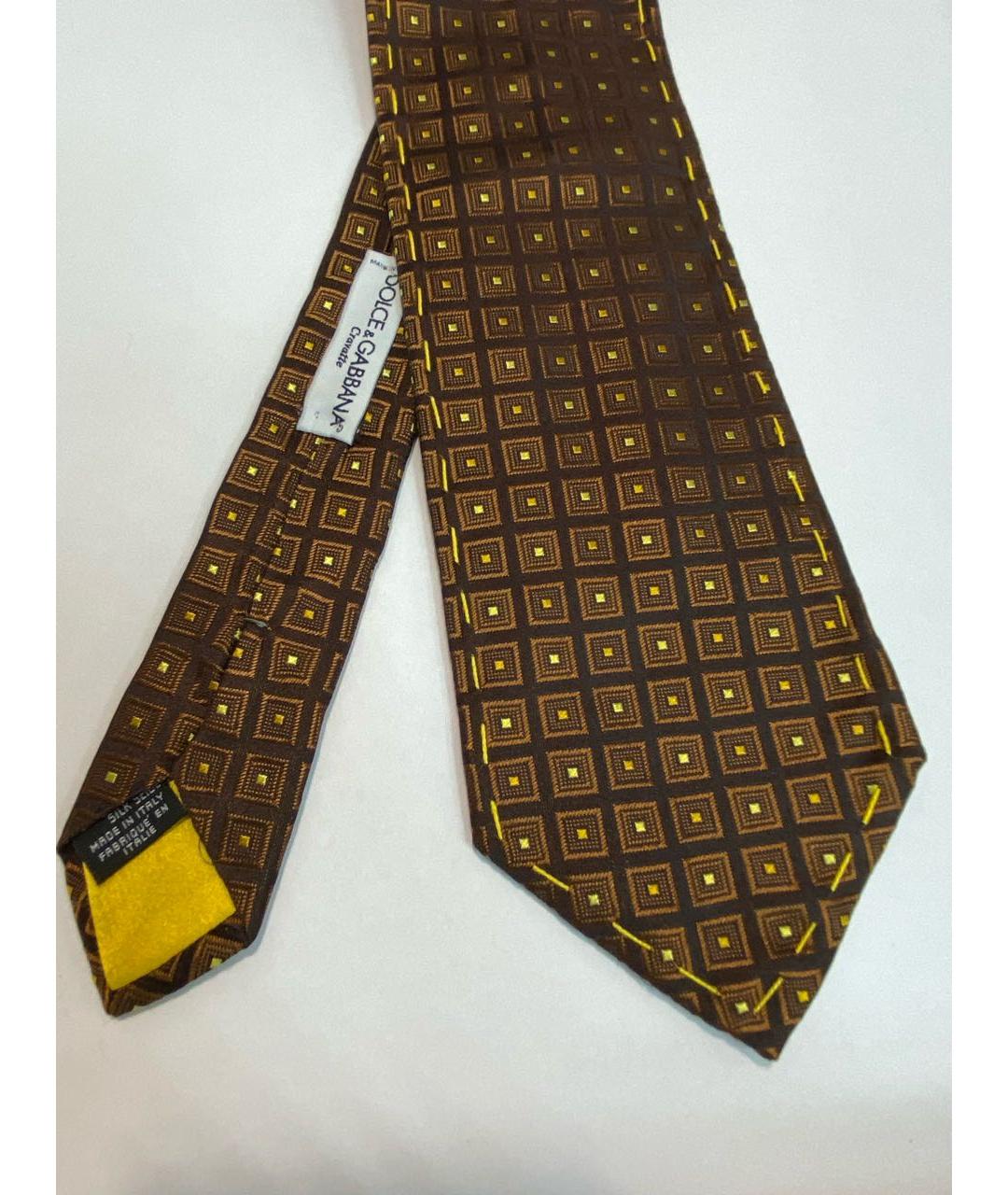 DOLCE&GABBANA Коричневый шелковый галстук, фото 2