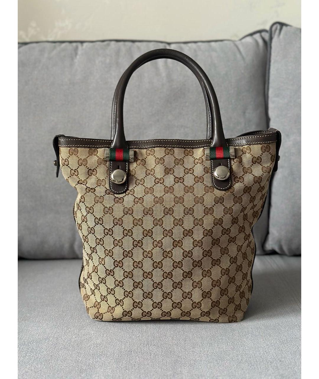 GUCCI Бежевая тканевая сумка тоут, фото 5