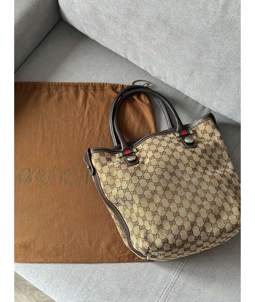 GUCCI Бежевая тканевая сумка тоут, фото 2