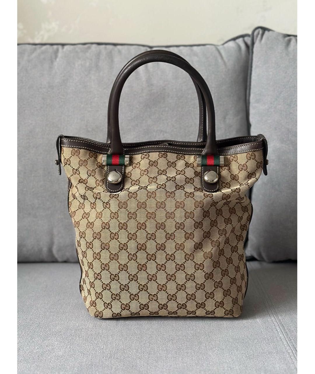 GUCCI Бежевая тканевая сумка тоут, фото 3