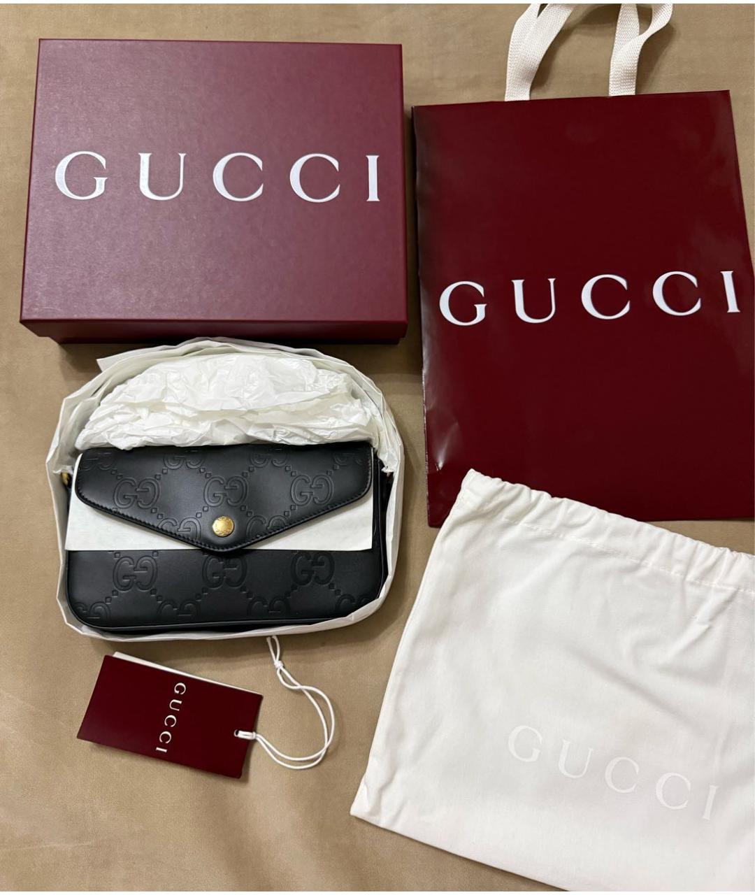 GUCCI Черная кожаная сумка через плечо, фото 8