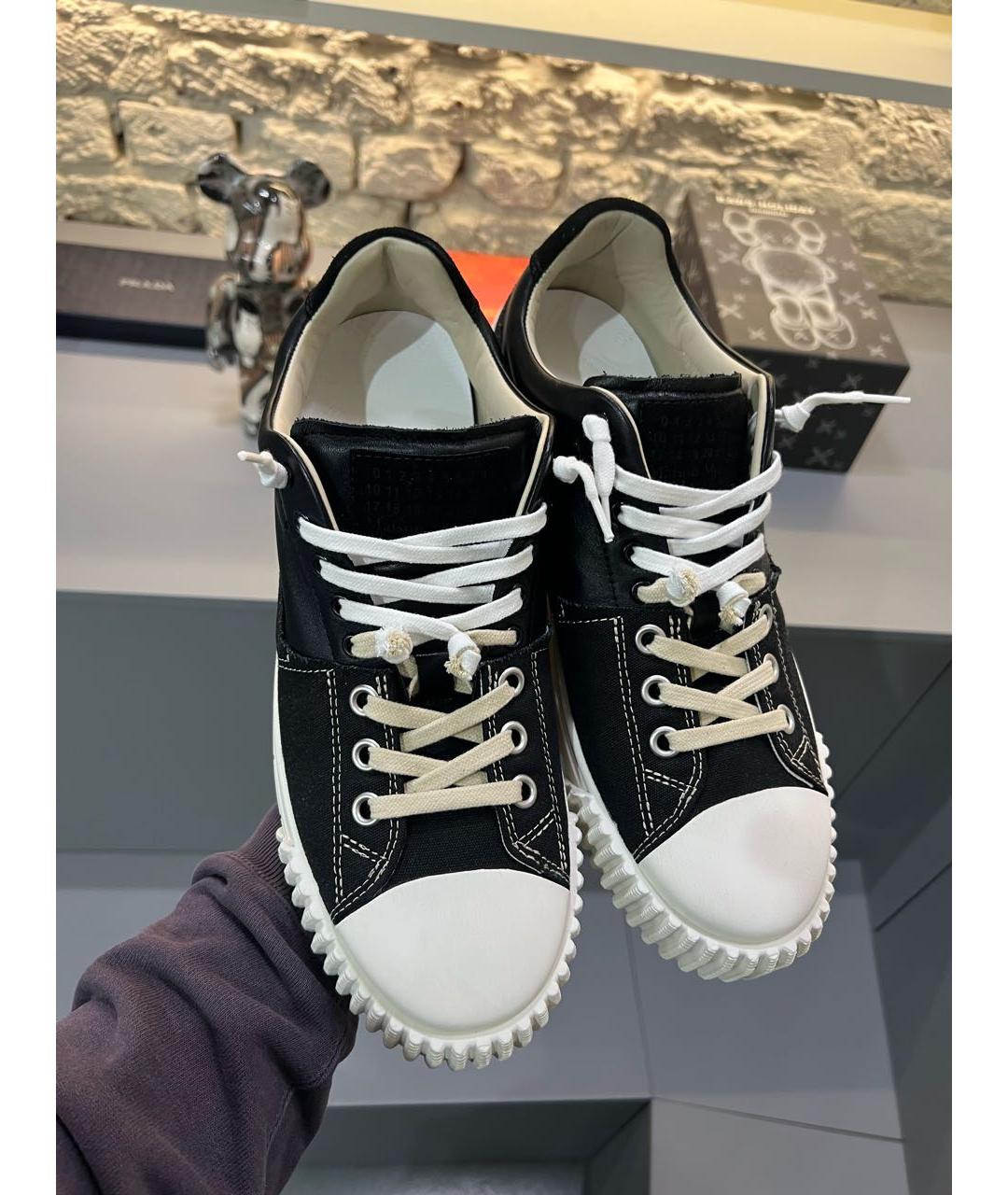 MAISON MARGIELA Черные кожаные низкие кроссовки / кеды, фото 3