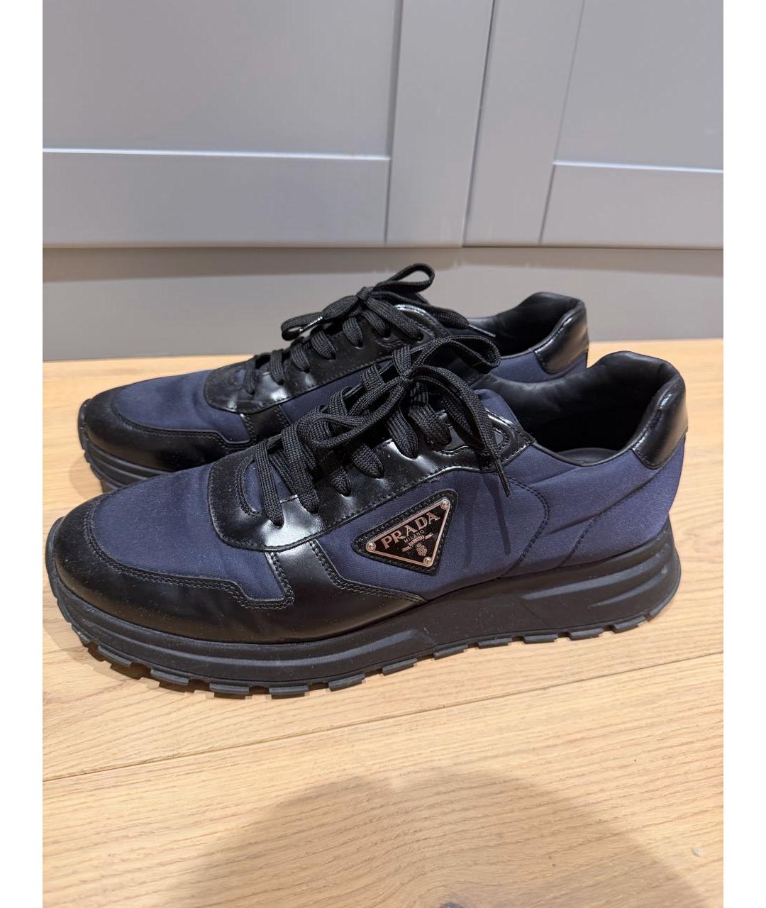 PRADA Синие текстильные низкие кроссовки / кеды, фото 4