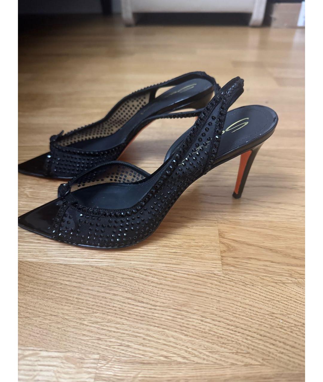 SANTONI Черные текстильные босоножки, фото 6