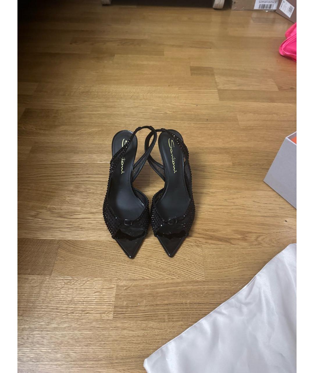 SANTONI Черные текстильные босоножки, фото 2