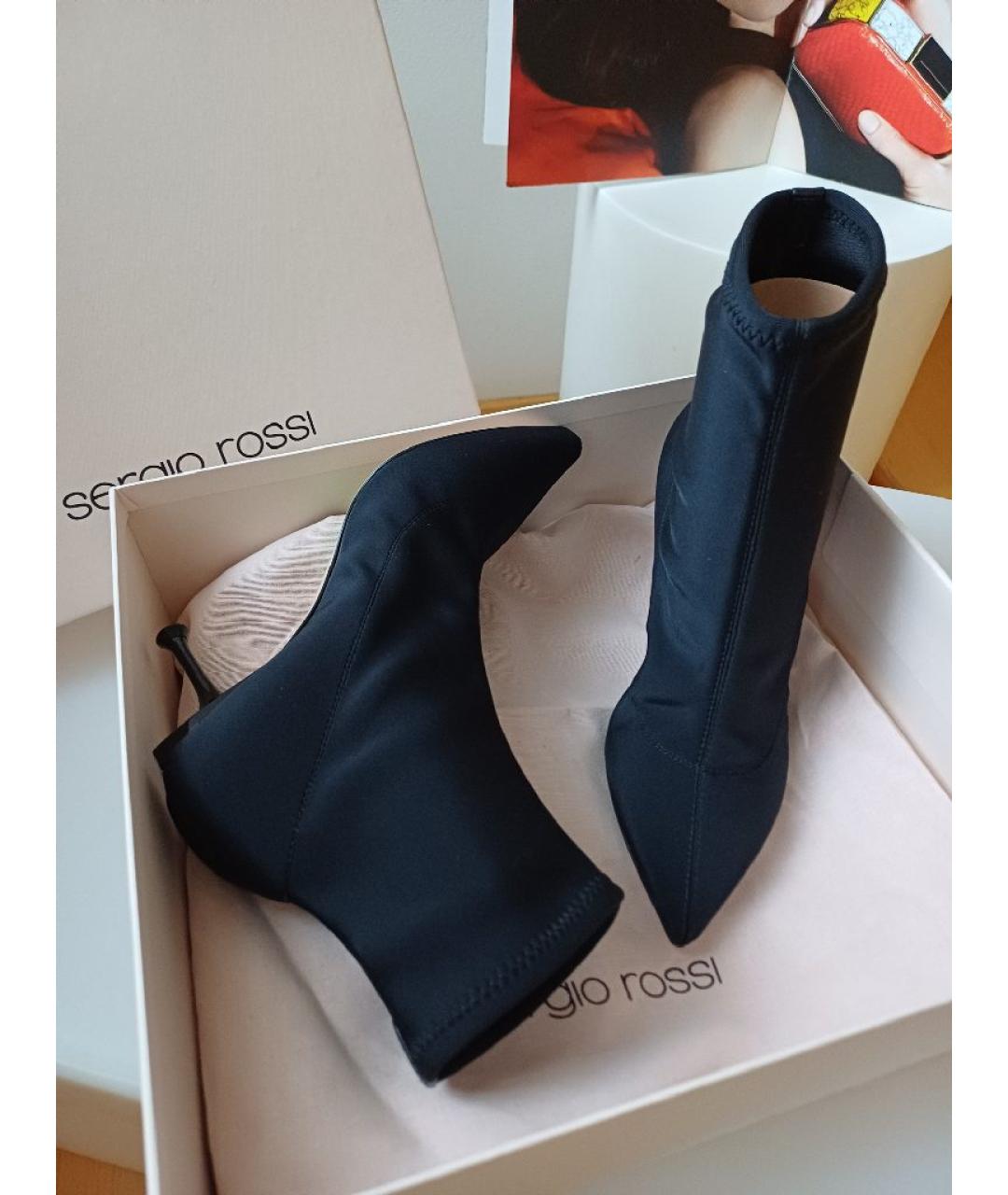 SERGIO ROSSI Черные текстильные ботильоны, фото 4