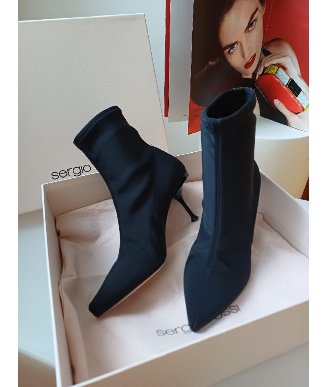 SERGIO ROSSI Черные текстильные ботильоны, фото 2