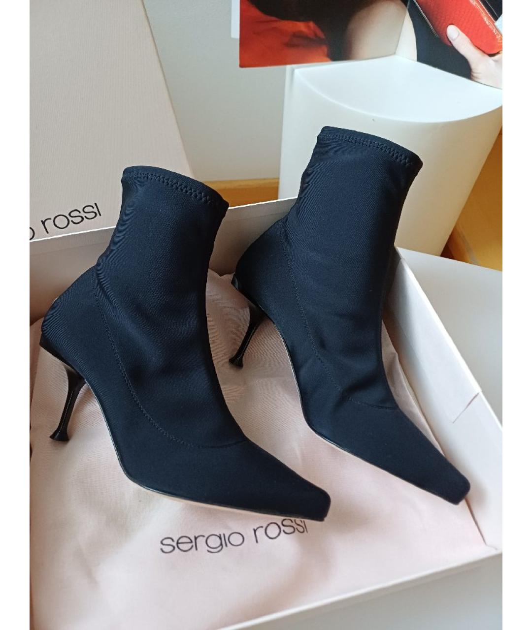 SERGIO ROSSI Черные текстильные ботильоны, фото 3