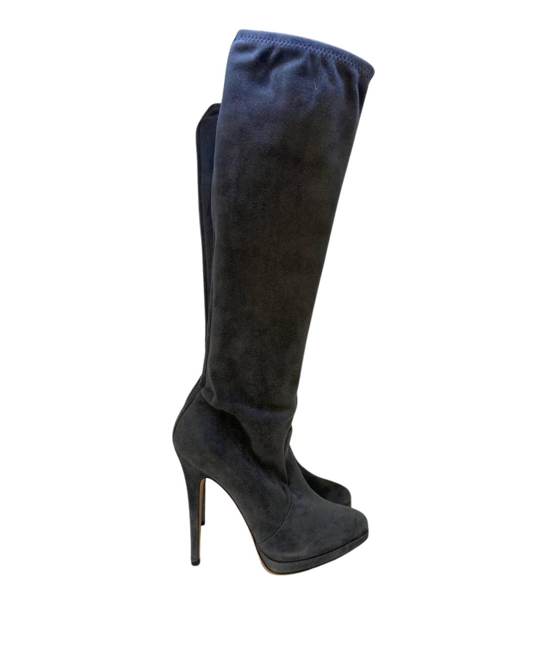 CASADEI Антрацитовые замшевые сапоги, фото 1