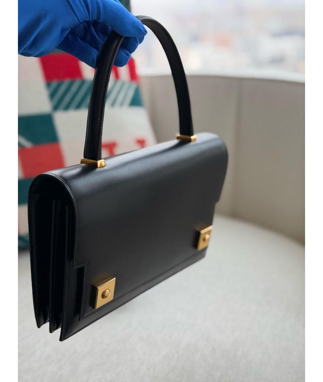 HERMES Черная кожаная сумка с короткими ручками, фото 4