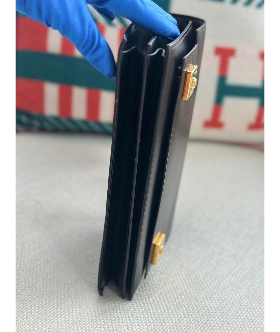 HERMES Черная кожаная сумка с короткими ручками, фото 8