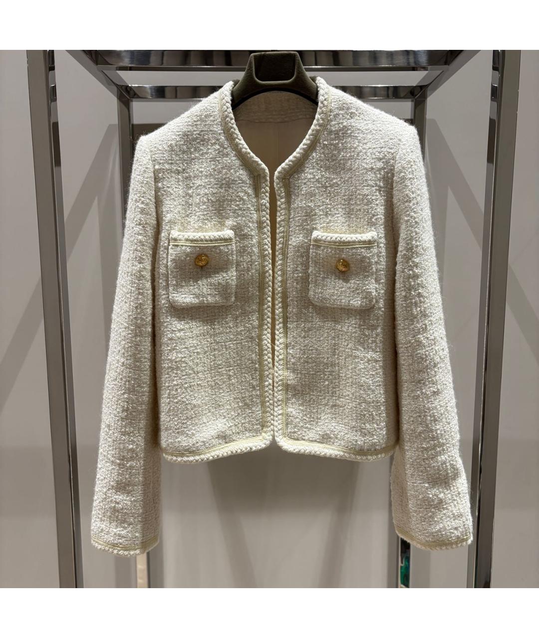 CELINE Бежевый твидовый жакет/пиджак, фото 9