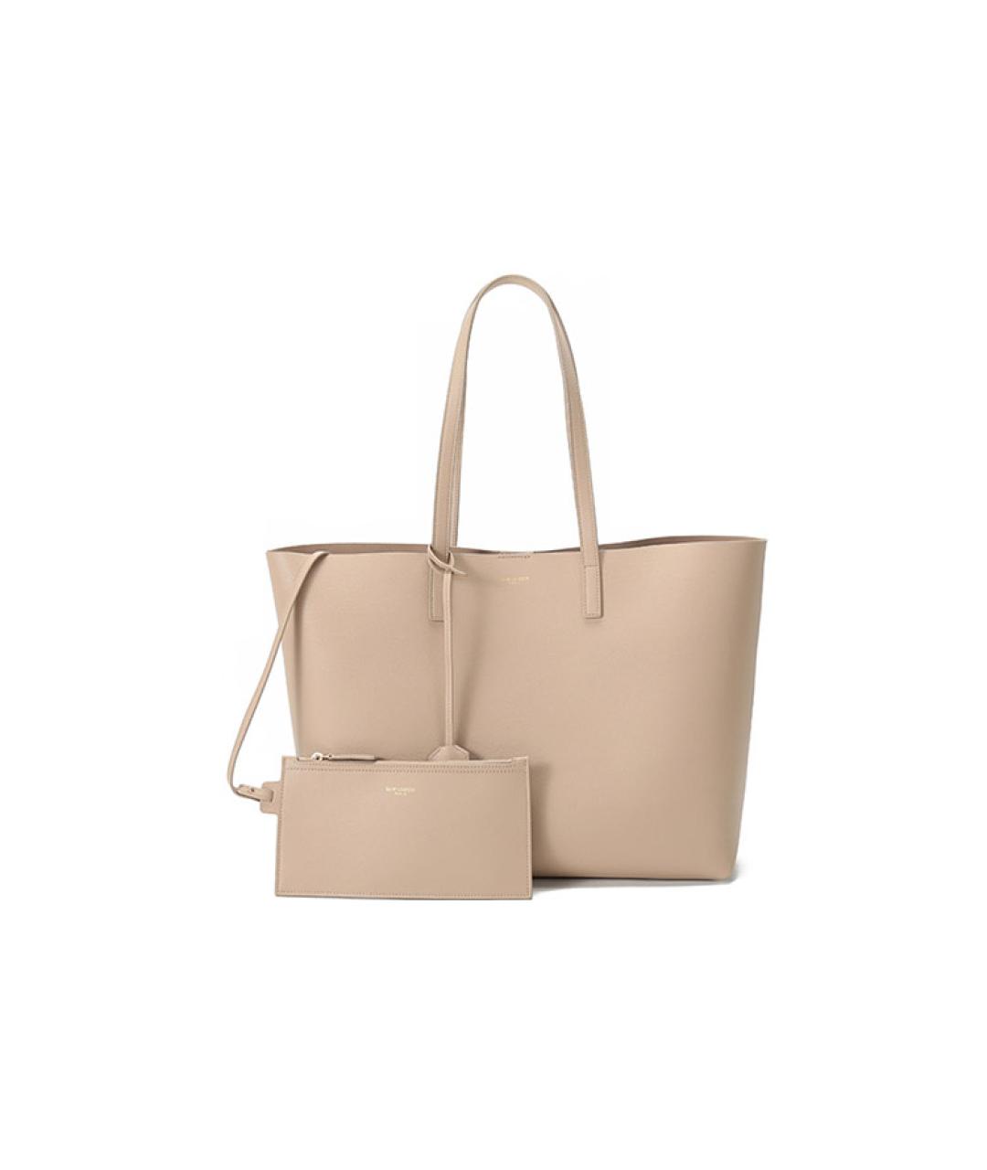 SAINT LAURENT Бежевая кожаная сумка через плечо, фото 2