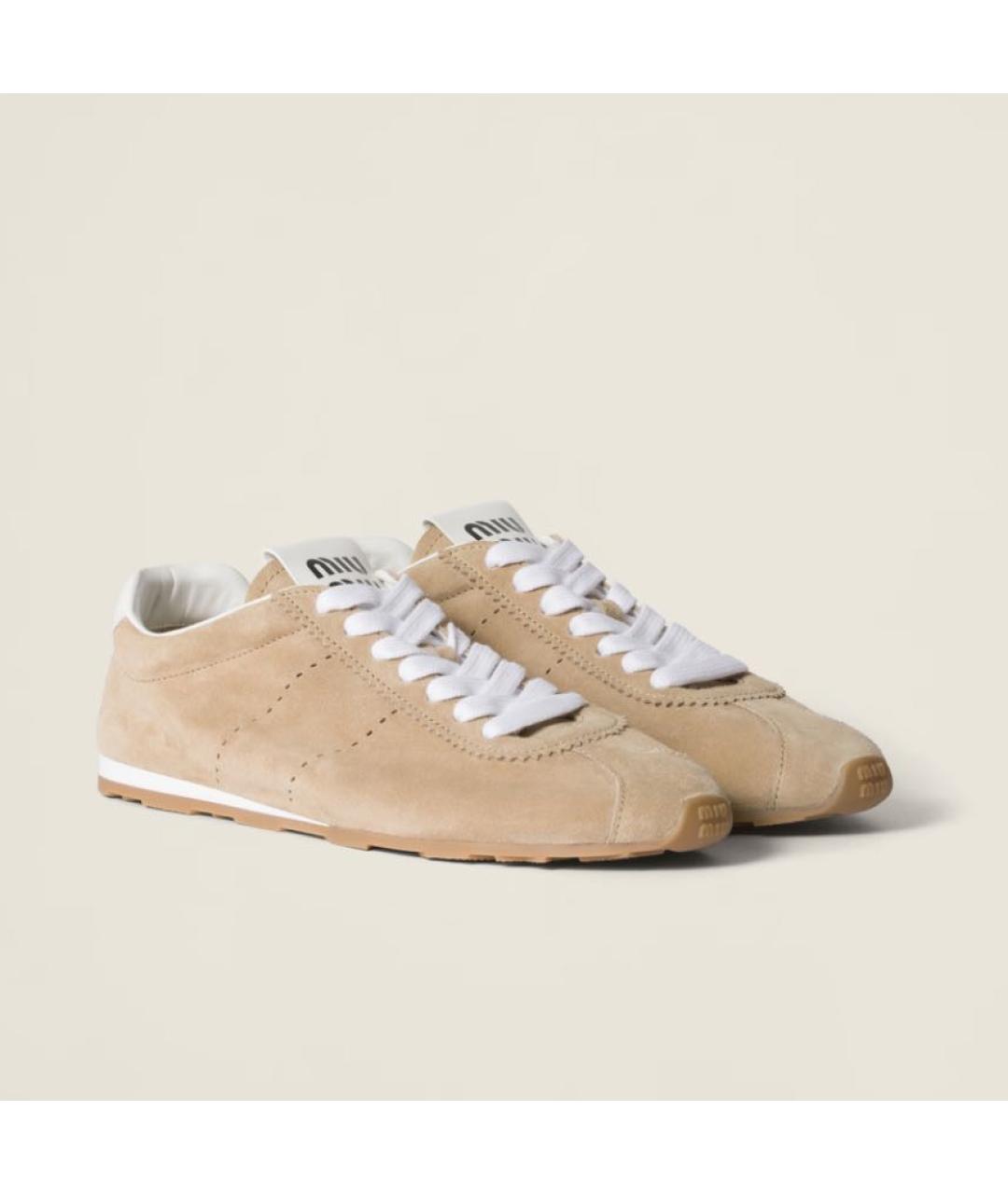 MIU MIU Бежевые замшевые кеды, фото 2