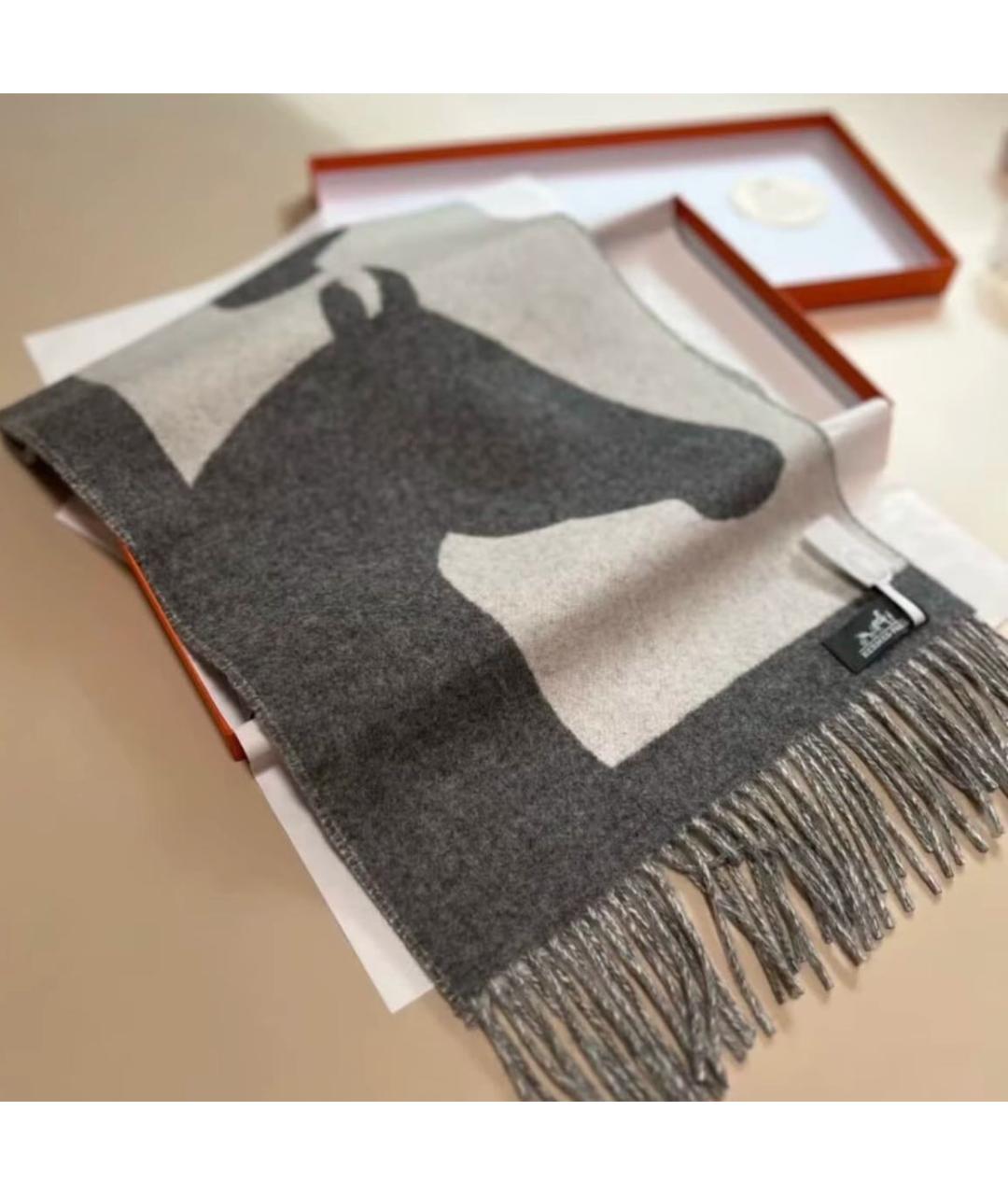 HERMES Серый кашемировый шарф, фото 4