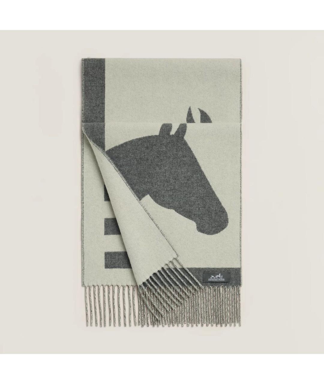 HERMES Серый кашемировый шарф, фото 5