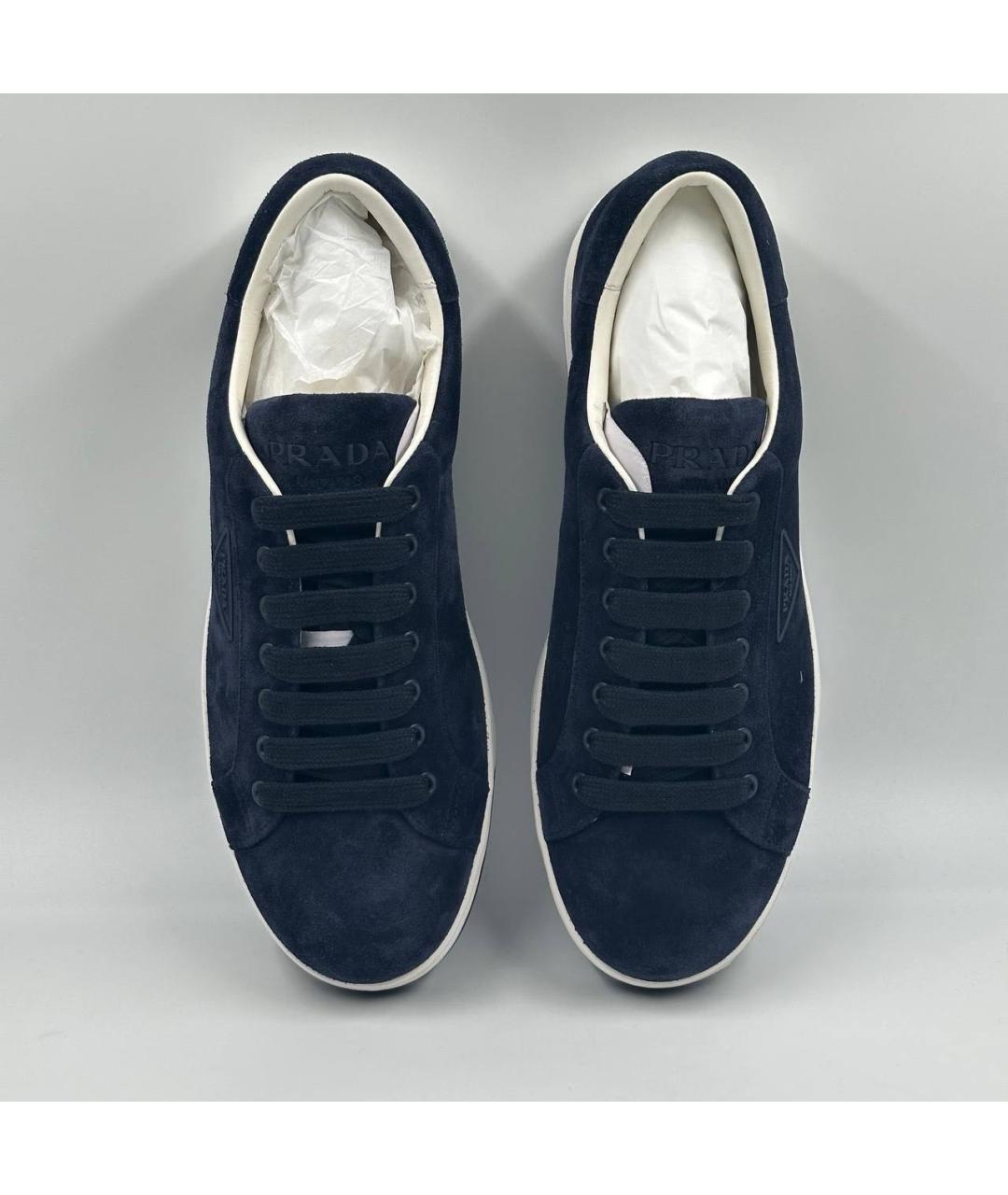 PRADA Темно-синие замшевые низкие кроссовки / кеды, фото 3