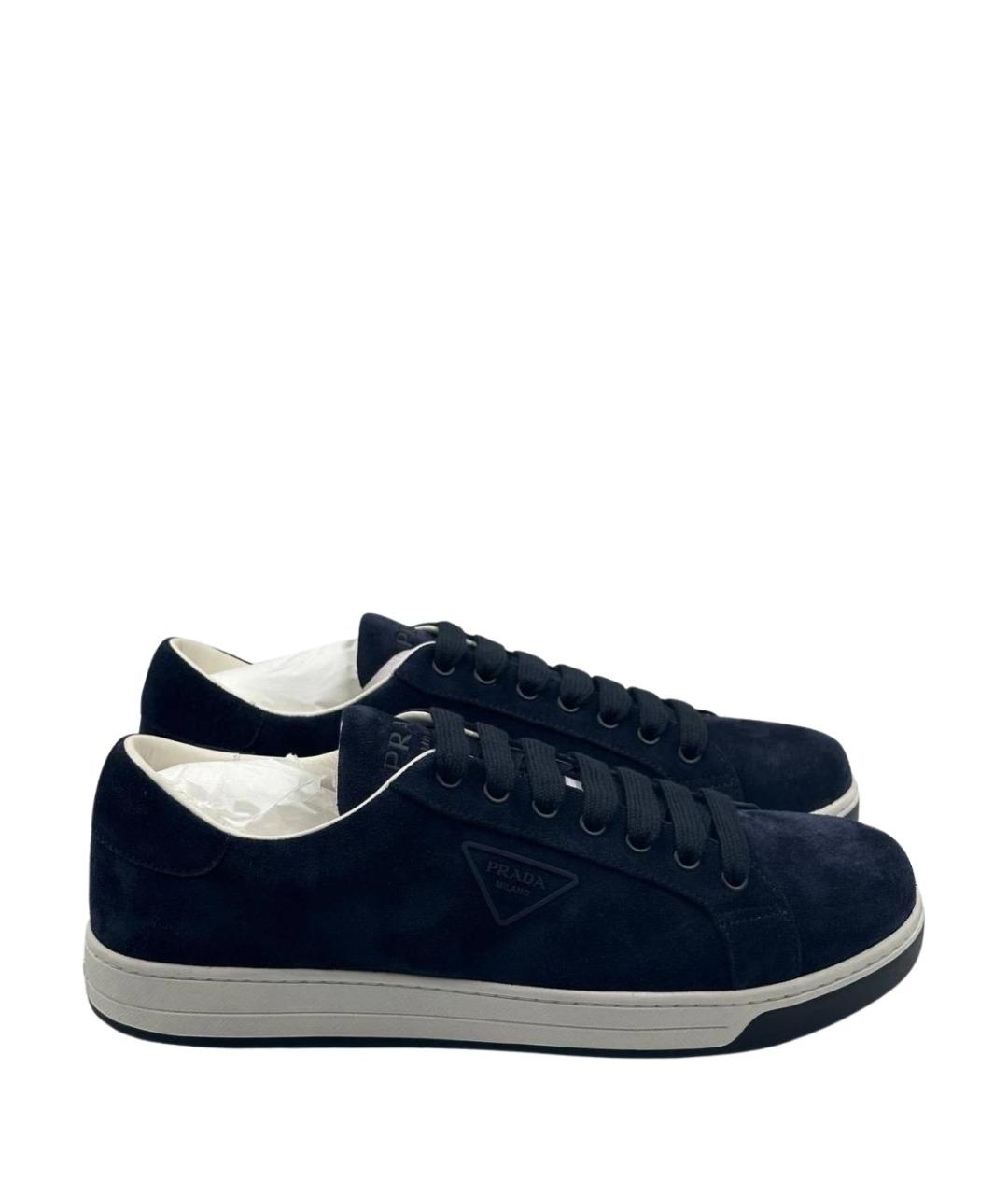PRADA Темно-синие замшевые низкие кроссовки / кеды, фото 1