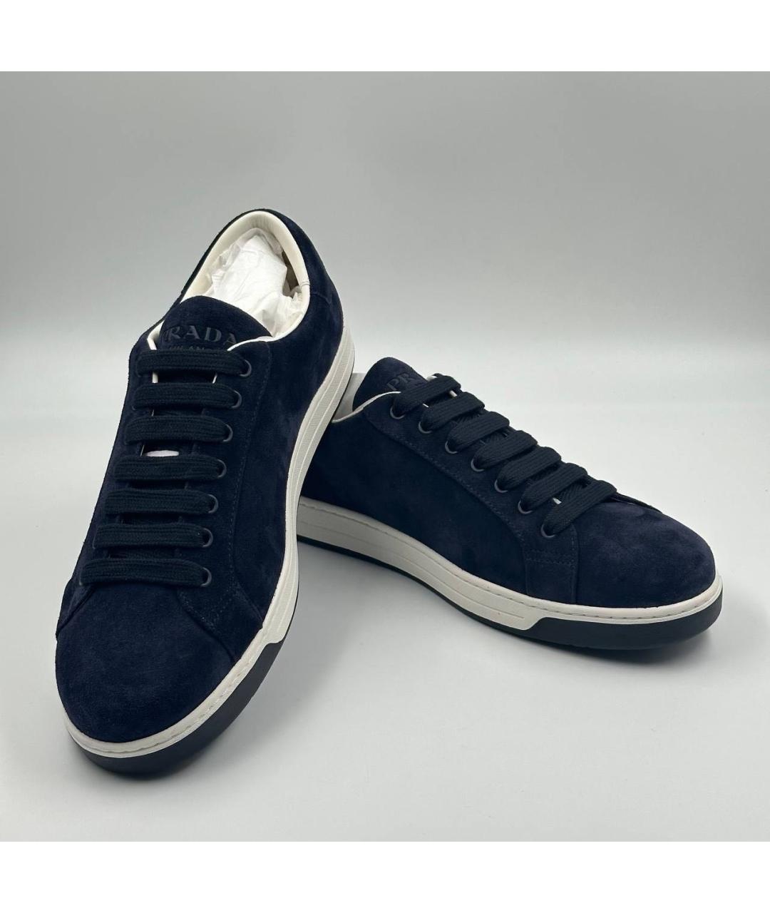 PRADA Темно-синие замшевые низкие кроссовки / кеды, фото 4