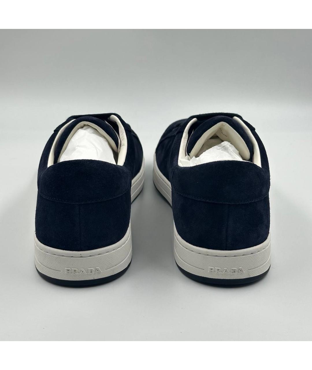 PRADA Темно-синие замшевые низкие кроссовки / кеды, фото 5