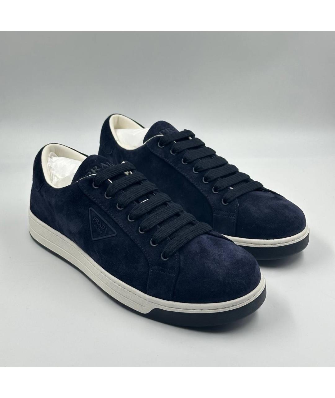 PRADA Темно-синие замшевые низкие кроссовки / кеды, фото 2