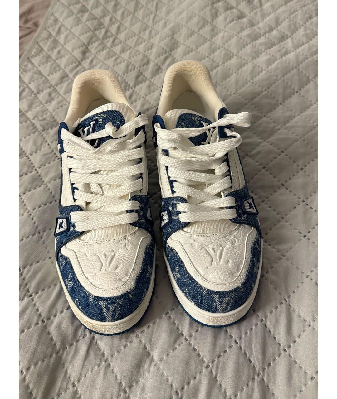 LOUIS VUITTON Синие кожаные высокие кроссовки / кеды, фото 2