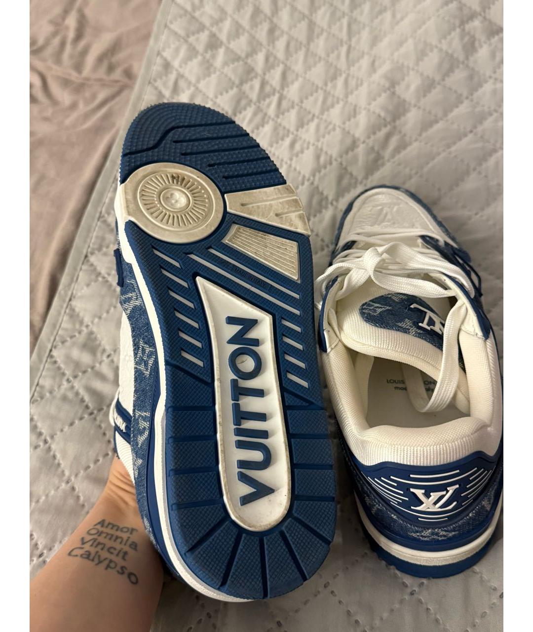 LOUIS VUITTON Синие кожаные высокие кроссовки / кеды, фото 4