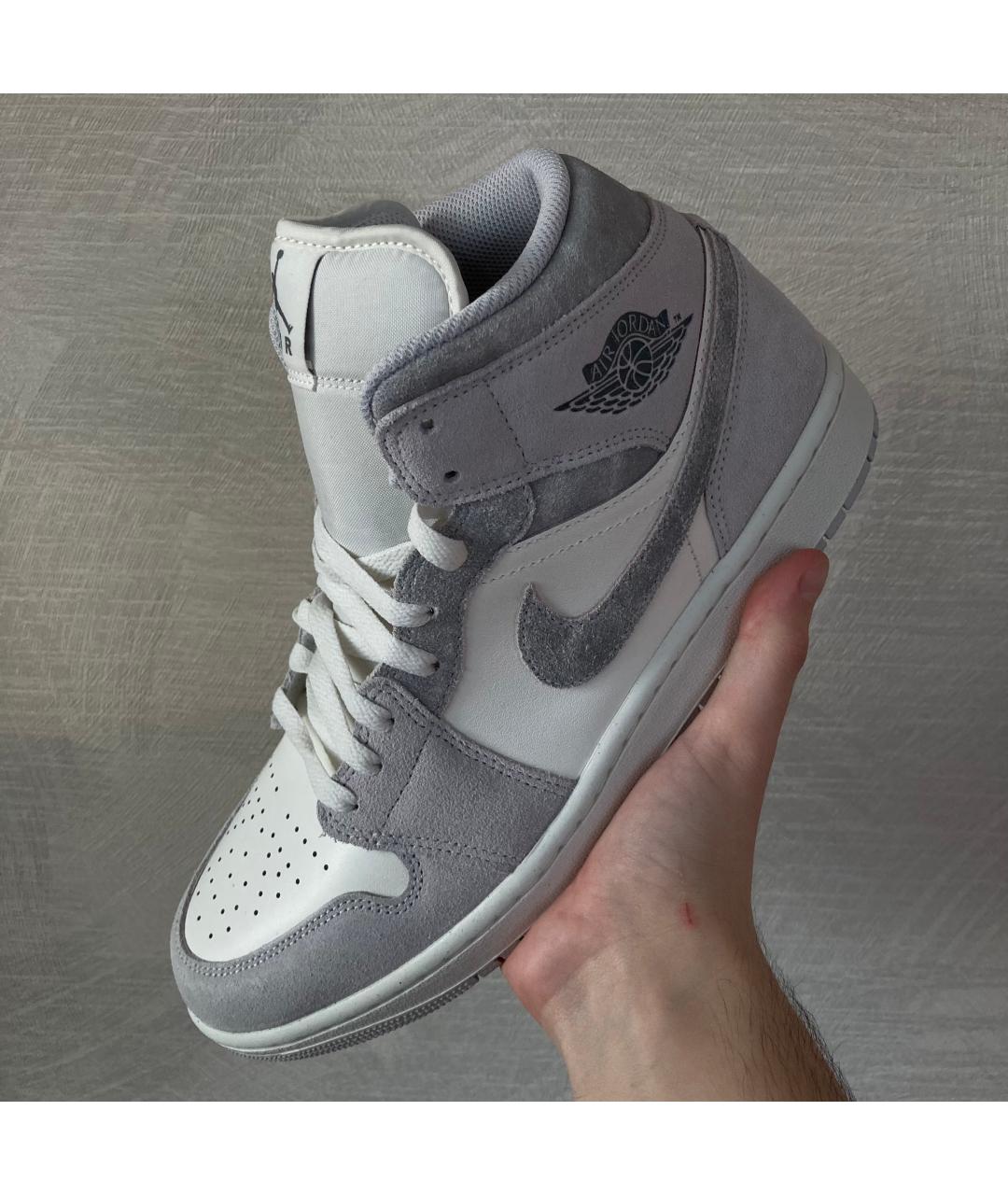 JORDAN Серые кожаные высокие кроссовки / кеды, фото 2