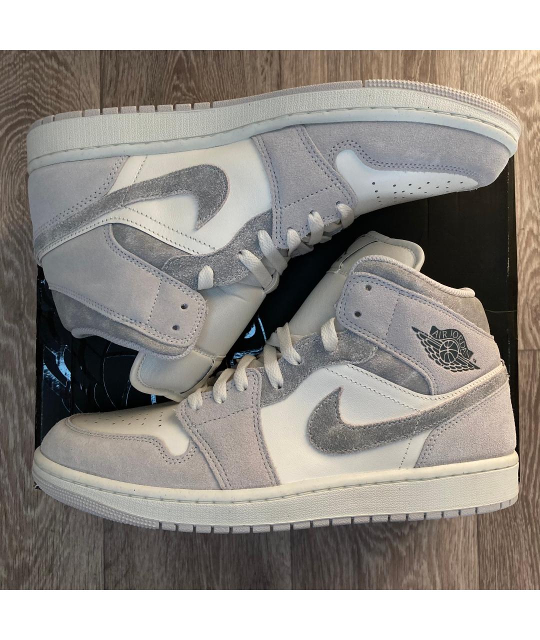 JORDAN Серые кожаные высокие кроссовки / кеды, фото 3