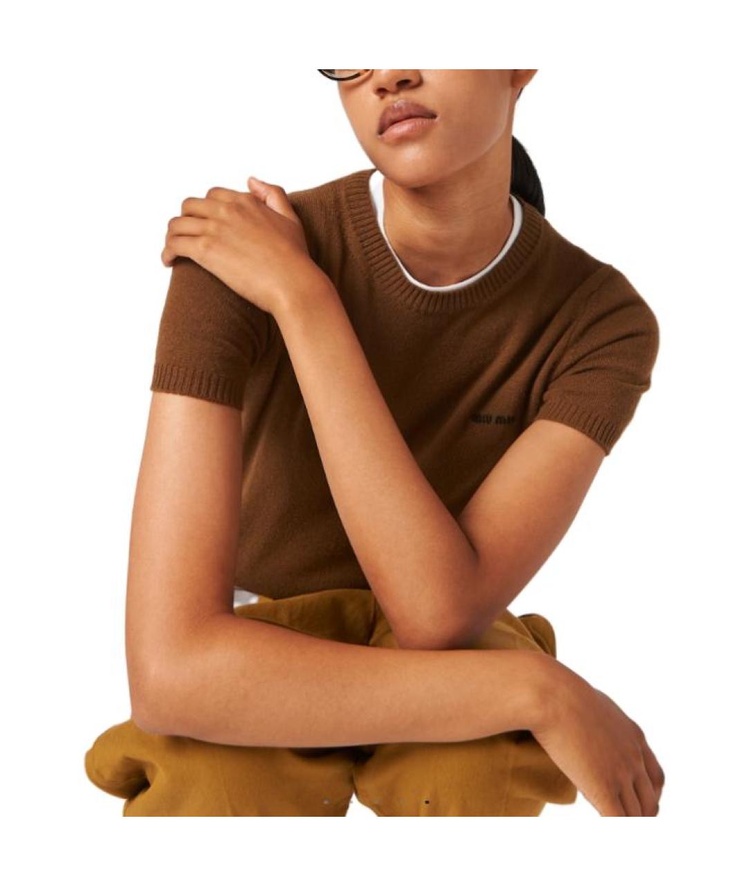 MIU MIU Коричневый кашемировый джемпер / свитер, фото 4