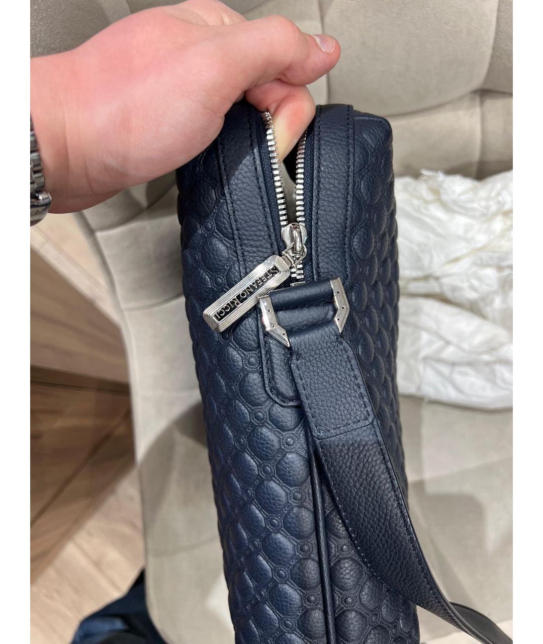 STEFANO RICCI Темно-синяя кожаная барсетка, фото 2