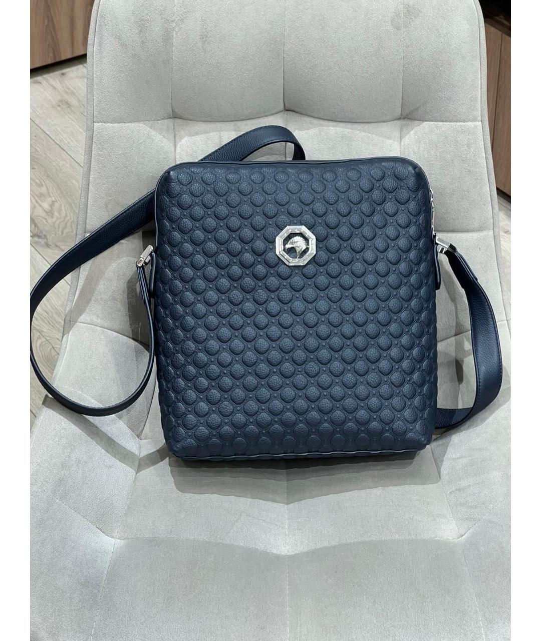 STEFANO RICCI Темно-синяя кожаная барсетка, фото 8