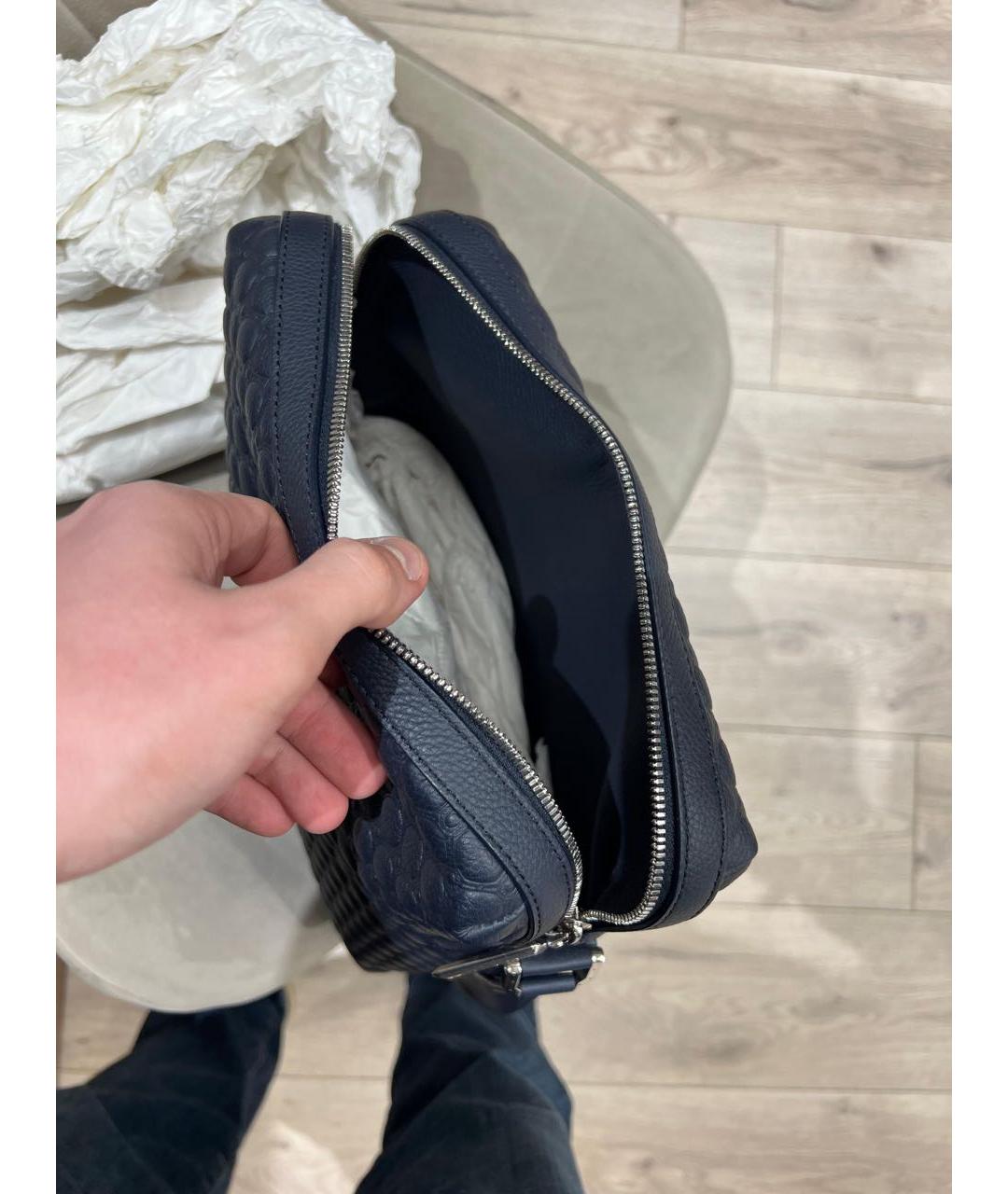 STEFANO RICCI Темно-синяя кожаная барсетка, фото 7
