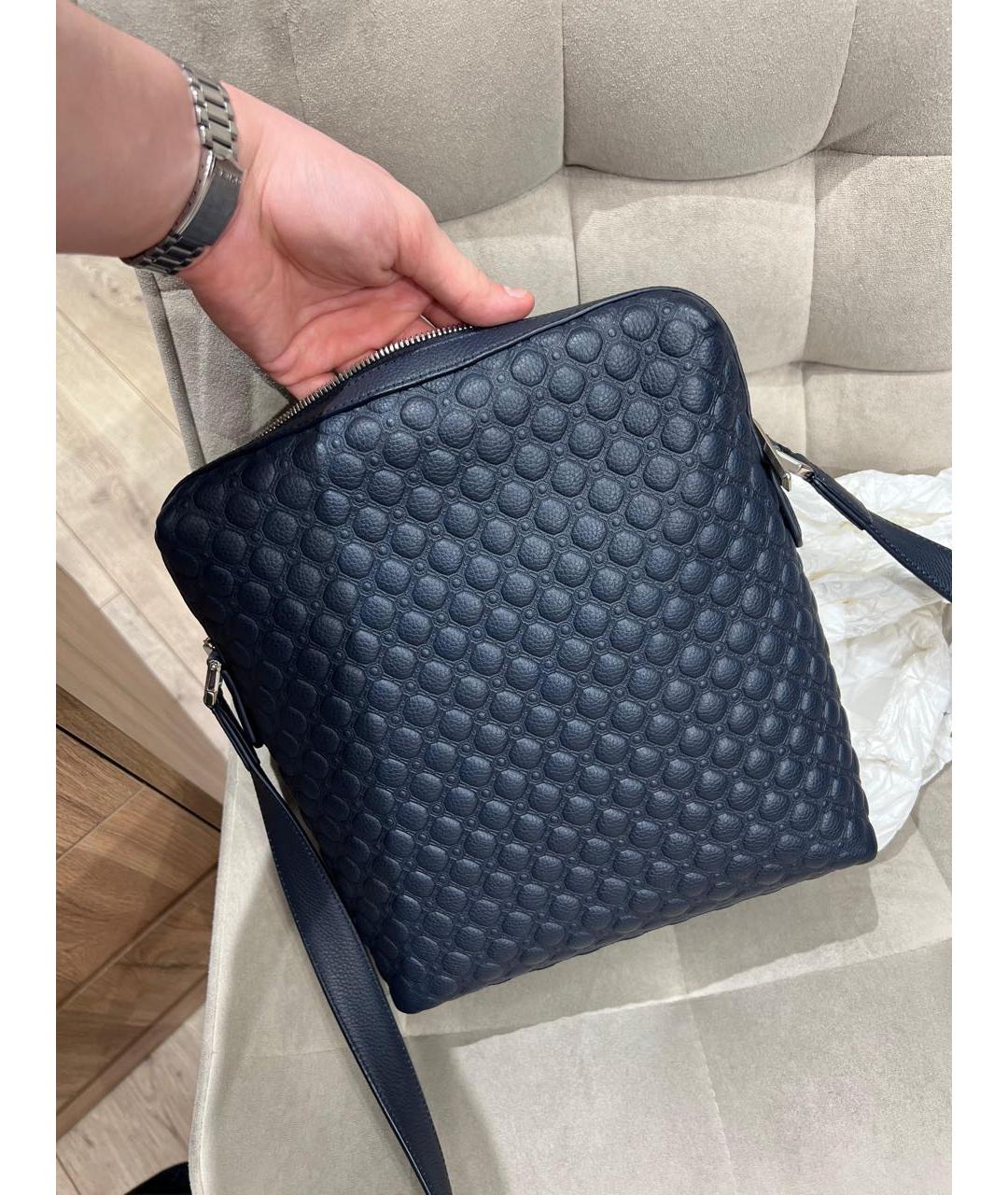 STEFANO RICCI Темно-синяя кожаная барсетка, фото 3