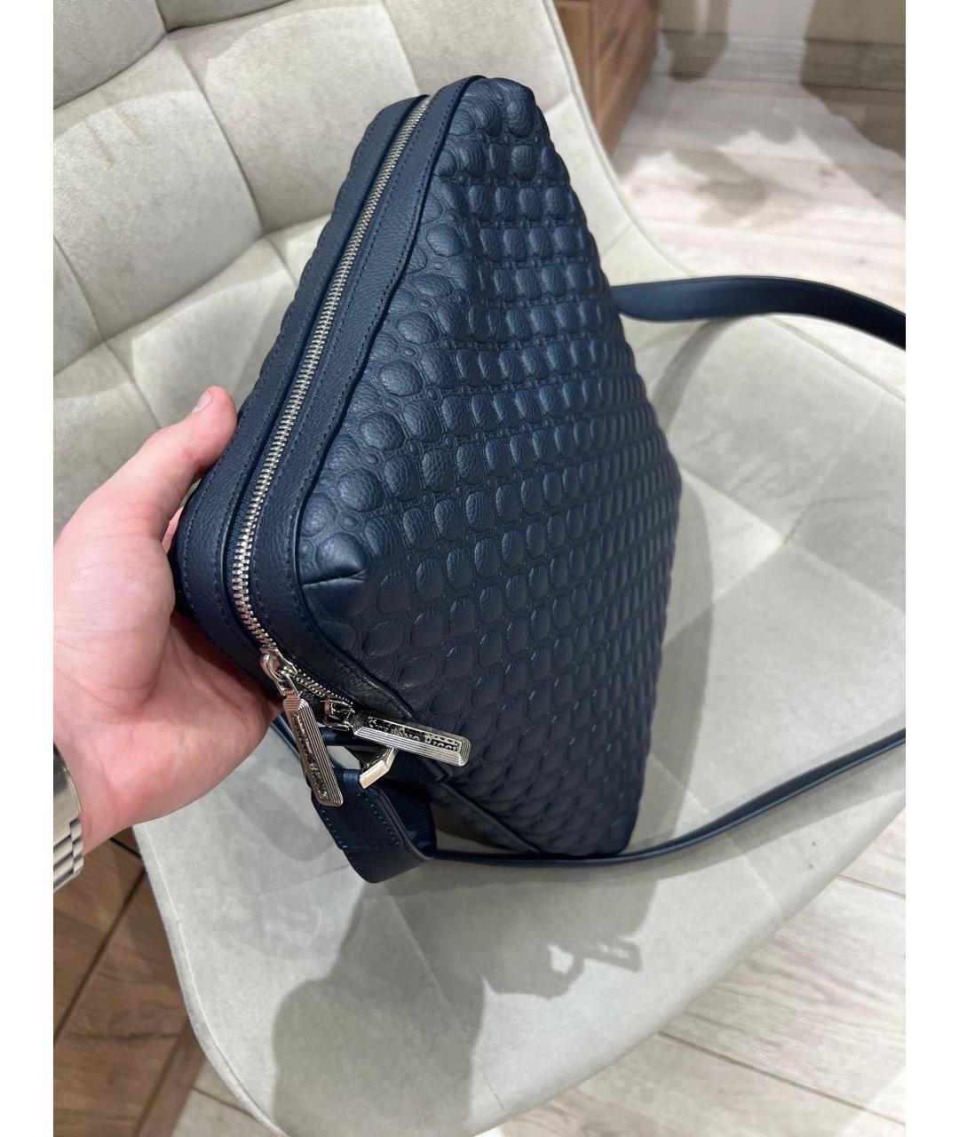 STEFANO RICCI Темно-синяя кожаная барсетка, фото 5